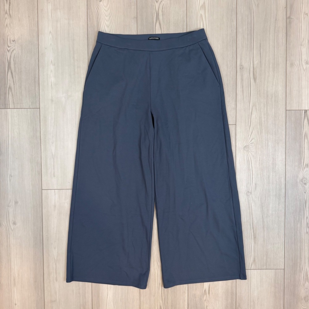 Eileen Fisher Blue Lightweight Ponte Wide Leg Pull On Pants Medium S5ULO-P4850M